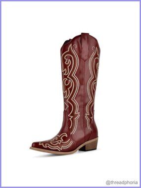 Knee High Cowboy Boots Faux Suede Snip Toe Side Zip Chunky Heel Western